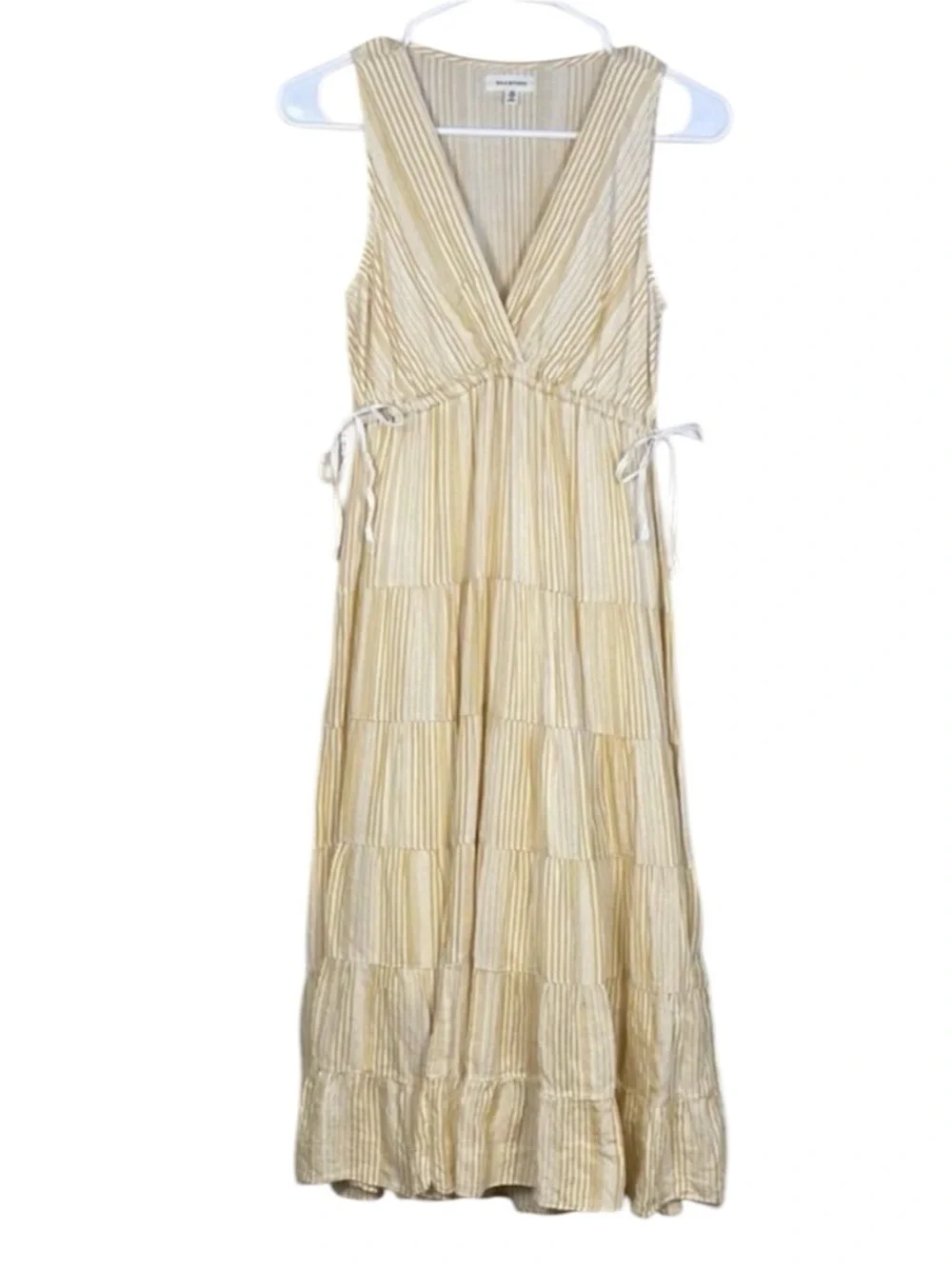 Max Studio Women’s Striped Yellow White Side Ties Tiered Tank Maxi Midi Dress - Picture 1 of 8